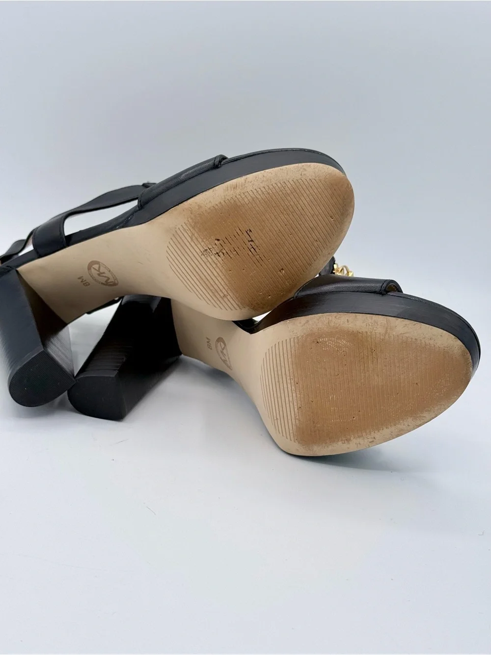 Michael Kors Berkley Black Leather Platform Sandals Zip Front 8M
